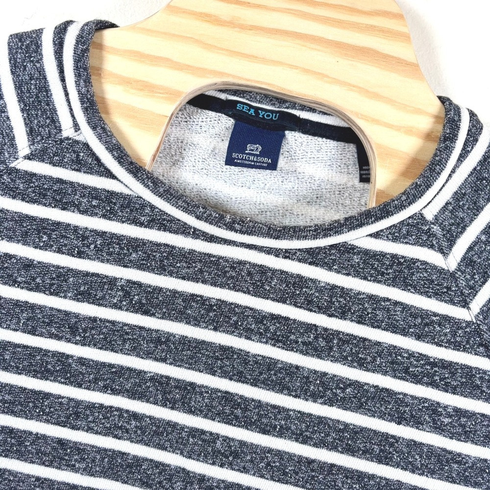 Scotch & Soda Sea You Crewneck Terry Sweatshirt Men L Gray Striped‎ Cotton Linen
